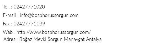 Bosphorus Sorgun Hotel telefon numaralar, faks, e-mail, posta adresi ve iletiim bilgileri